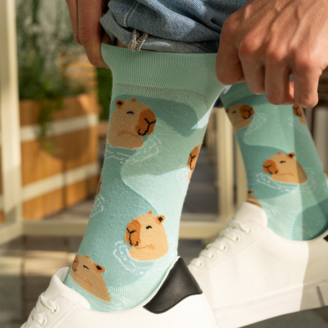 2 Paar von lustigen Socken mit Capybara im Wasser-Motiv | Damen-/Herrensocken | SOXO