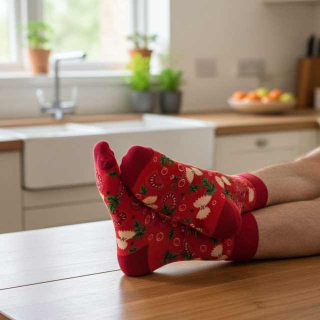 Bunte SOXO GOOD STUFF Damensocken Tomatensuppe im Glas, eine Idee für ein lustiges Geschenk