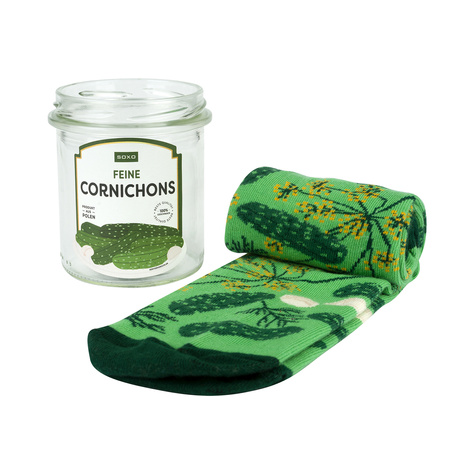 1 Paar lustige Socken mit dem Motiv von Cornichons in einem Glas | Damen-/Herrensocken | SOXO