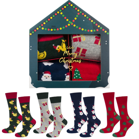 4 Paar von lustigen Socken mit Weihnachtsmotiv in einzigartiger Verpackung | Herrensocken | SOXO