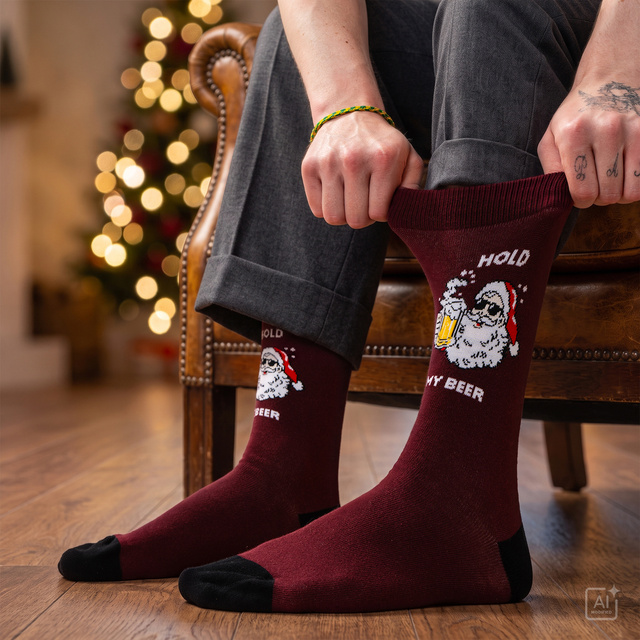Socken mit Frecher Weihnachtsmann Motorradfahrer 3er-Pack