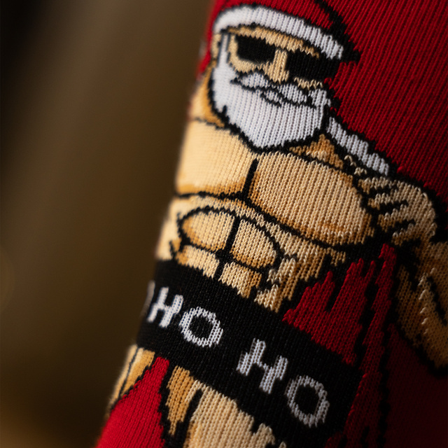 Socken mit Frechem Bodybuilder Weihnachtsmann-Motiv 3er-Pac