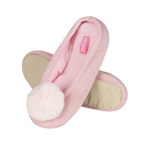 Rosa Damen Hausschuhe SOXO mit Pompon und weicher Sohle TPR