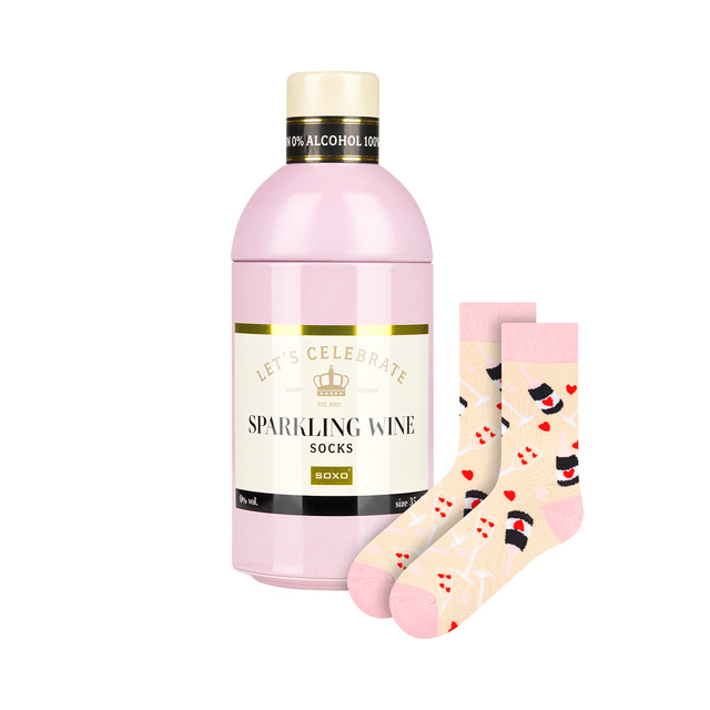 Socken mit Sparkling-Wine-Motiv in Flaschenverpackung