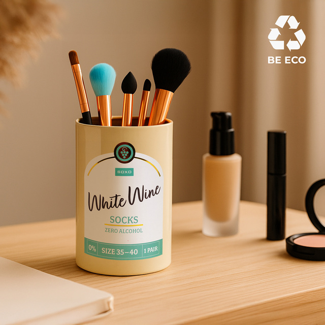 Socken mit Weißwein-Motiv in Flaschenverpackung