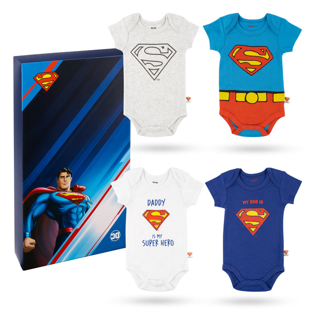Set aus 4x Warner Bros Superman Baby-Bodys 