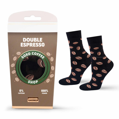 1 Paar von lustigen Socken mit Espressomotiv in einzigartiger Verpackung | Damensocken | SOXO