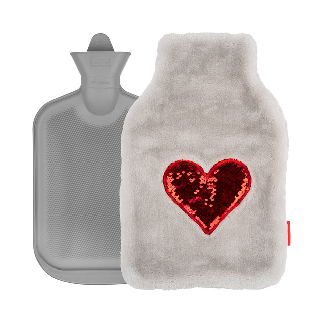 Wärmflasche Herzen SOXO grau  1,8 L