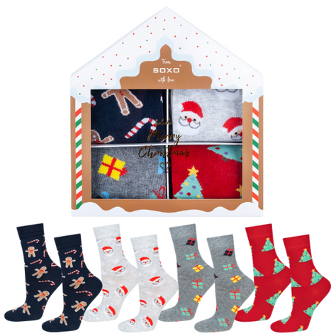 4 Paar von lustigen Socken mit Weihnachtsmotiv in einzigartiger Verpackung | Damensocken | SOXO