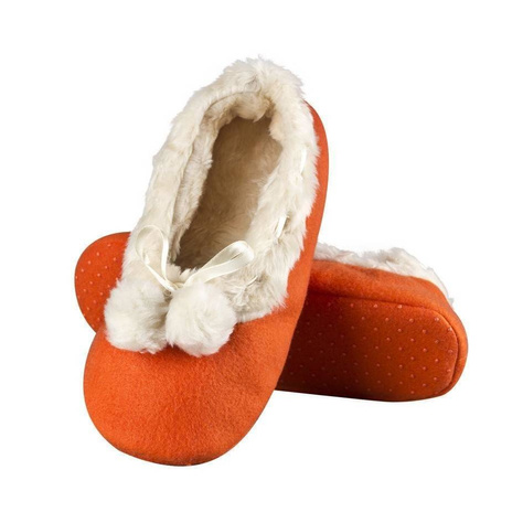 Orange Hausschuhe Damen Ballerinas SOXO mit Pompon