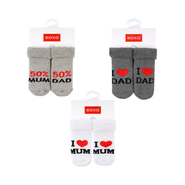 Set mit 3x Bunte Babysocken mit Aufschrift | SOXO