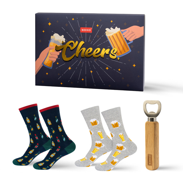 2 Paar von lustigen Socken mit Bier-Motiv + Bieröffner | Herrensocken | SOXO