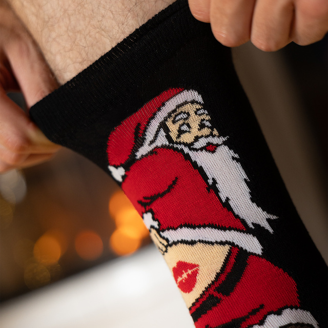 Socken mit Frechem Bodybuilder Weihnachtsmann-Motiv 3er-Pac
