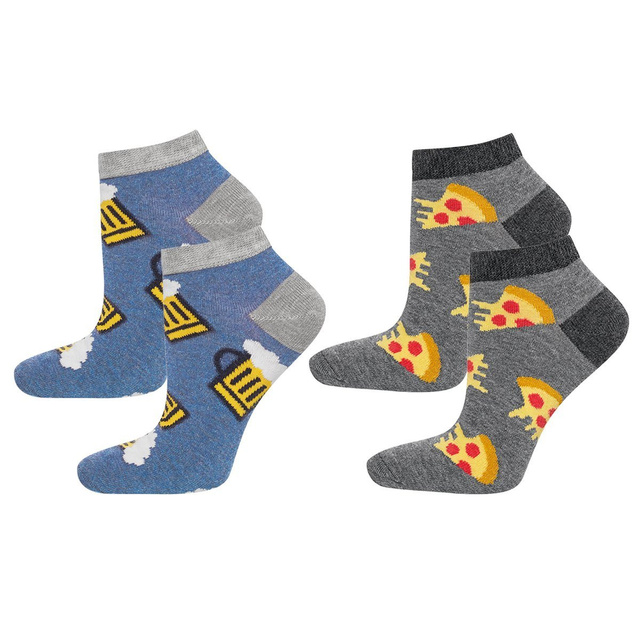 SOXO Set 2 Herren kurze Socken | Bier und Pizza Muster