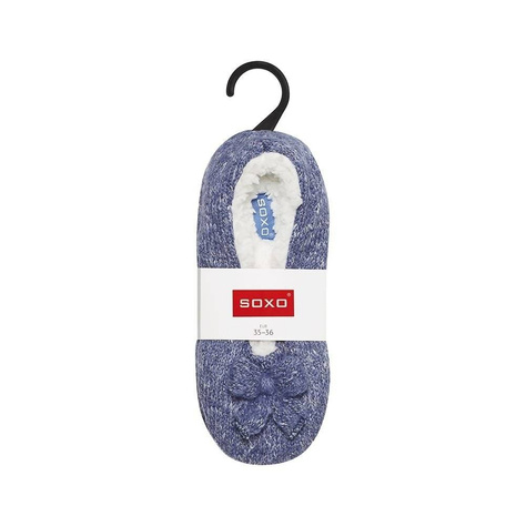 OUTLET Blaue Hausschuhe Damen Ballerinas SOXO gestrickt mit Fell und weicher Sohle