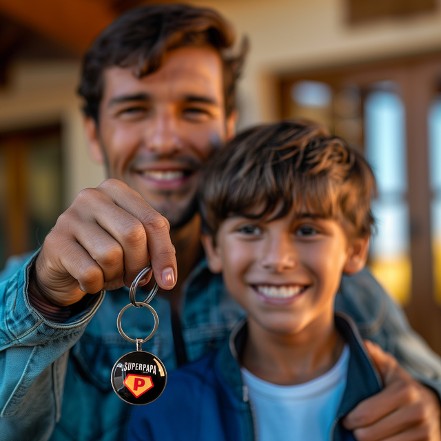 Set Herren-Hausschuhe SuperPapa-Motiv + Schlüsselanhänger