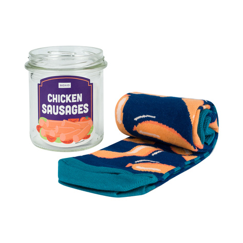 1 Paar von lustigen Socken mit Chicken Sausagesmotiv in einem Glas | Herrensocken | SOXO