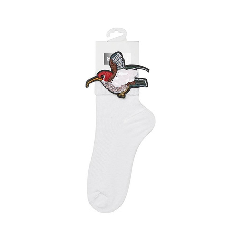 Weiß Damen Socken SOXO mit einem Kolibri Baumwollen 