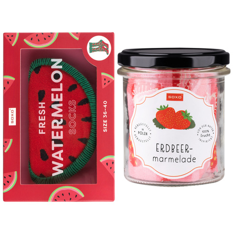 Set mit 2x Damensocken | Wassermelone + Erdbeermarmelade in einzigartiger Verpackung | SOXO