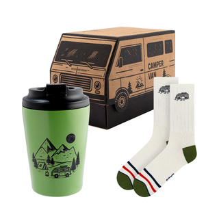Geschenkset Socken Camper + Thermobecher