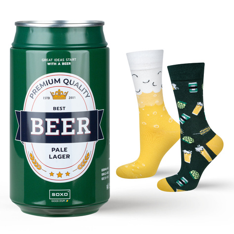 1 Paar von lustigen Socken mit Pale Lager Biermotiv in einzigartiger Verpackung | Herrensocken | SOXO