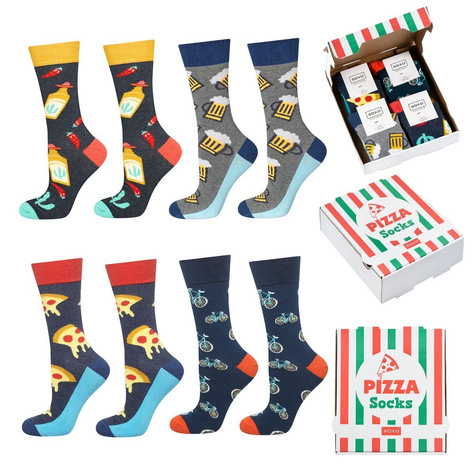 4 Paar von lustigen Socken mit Pizzamotiv einzigartiger Verpackung| Herrensocken | SOXO