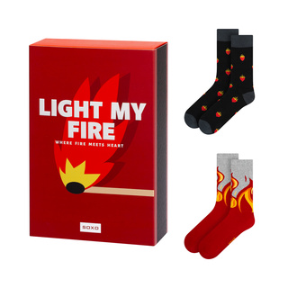 2 Paar von lustige Socken mit Feuer-motiv in einzigartiger Verpackung zum Valentinstag | Herrensocken | SOXO