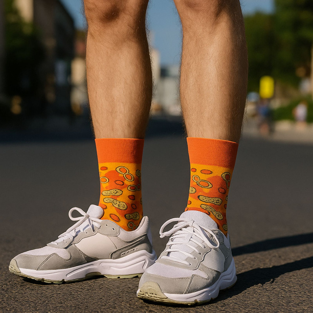 Socken mit Erdnussbutter-Motiv im Glas