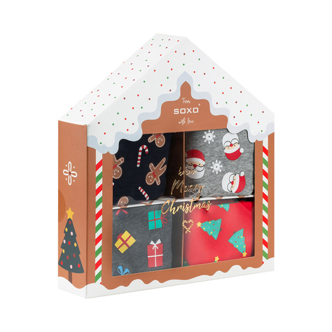 Set mit 4x Herrensocken + 4x Boxershorts mit Weihnachtsmotiv in einzigartiger Verpackung | SOXO