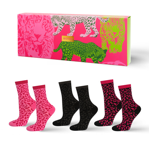 3 Paar von lustige Socken mit Leopard Motiv in einzigartiger Verpackung | Damensocken | SOXO