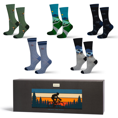 5 Paar von lustigen Socken mit Radfahrenmotiv in einzigartiger Verpackung | Herrensocken | SOXO