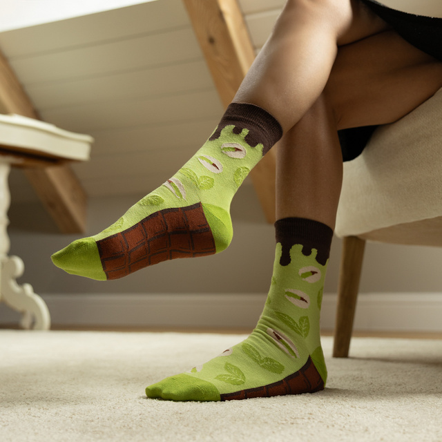 Socken mit Dubai-Schokolade-Motiv
