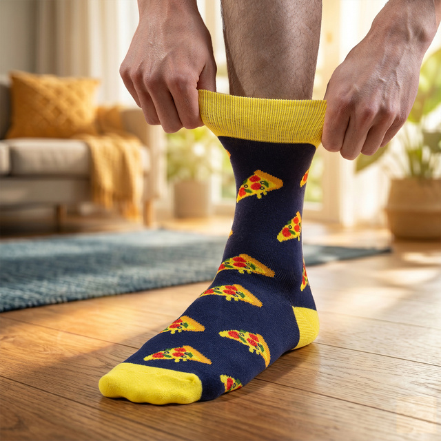 Socken mit Pizza-Motiv