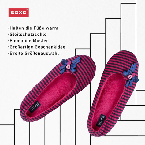 OUTLET Damen Ballerina Hausschuhe Weiche Hausschlappen SOXO