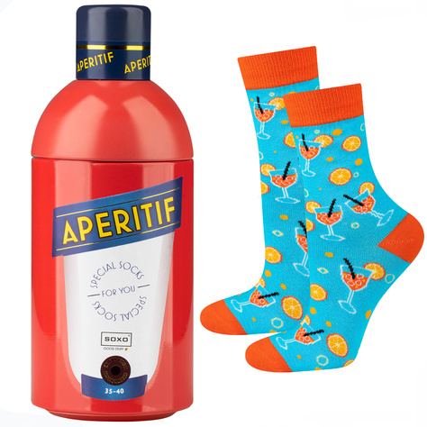 Bunte set 2x Frauensocken SOXO GOOD STUFF Prosecco und Aperitifi n der Geschenkflasche