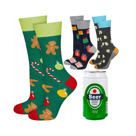 Set mit 2x  Herrensocken mit Weihnachtsmotiv + 1x Herrensocken mit Biermotiv | SOXO