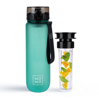 Wasserflasche mit Fruchteinsatz, grün, für Kinder und Erwachsene | BPA free | Tritan | MOMOWAY