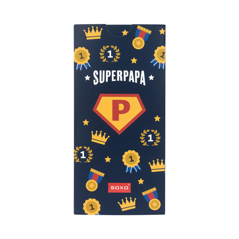  1 Paare von lustigen Socken mit der Aufschrift „SuperPapa“ in einzigartiger Verpackung | Herrensocken | SOXO