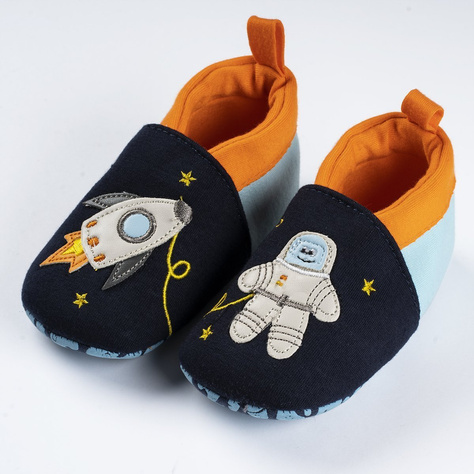 Marineblau Babyhauschuhe SOXO mit Astronaut und Rakete