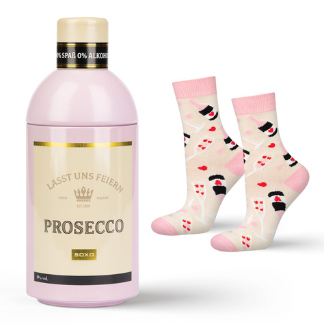 1 Paar von lustigen Socken mit Proseccomotiv in einzigartiger Verpackung | Damensocken | SOXO