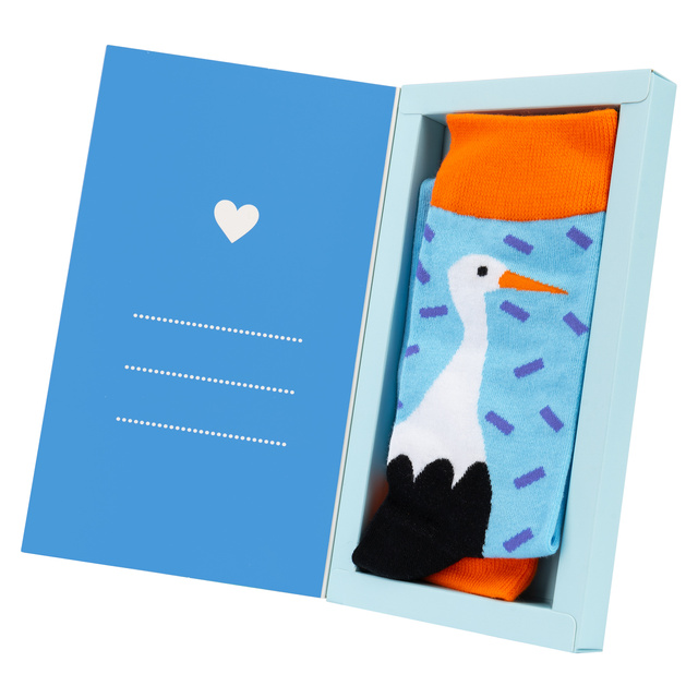 2 Paar lustige Socken mit Storchmotiv - Geschenk für die Hebamme