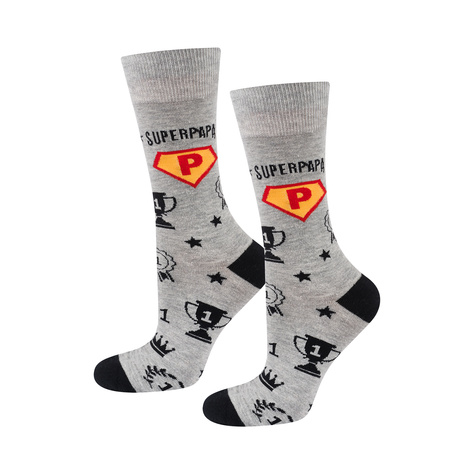  1 Paare von lustigen Socken mit der Aufschrift „SuperPapa“ in einzigartiger Verpackung | Herrensocken | SOXO