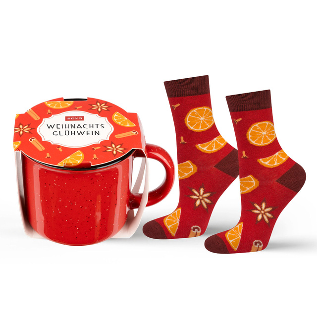 1 Paar von lustigen Socken mit Glühweinmotiv in einzigartiger Verpackung | Damensocken | SOXO