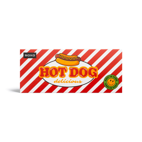 2 Paar von lustigen Socken mit Hot-Dog motiv in einzigartiger Verpackung | Herrensocken | SOXO