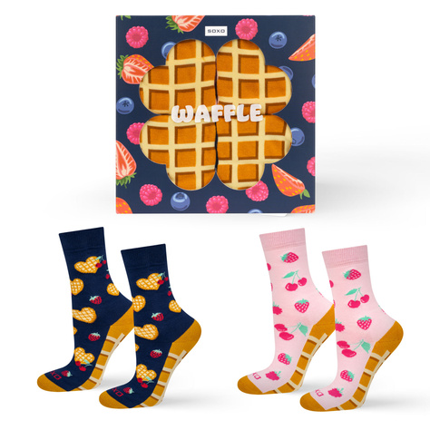 2 Paar von lustigen Socken mit Waffelnmotiv in einzigartiger Verpackung | Damensocken | SOXO