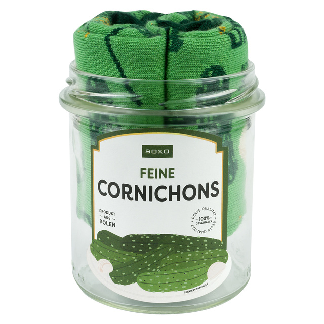 2 Paar Socken mit Hering- & Gurkenmotiv im Glas – Lustige Geschenkidee