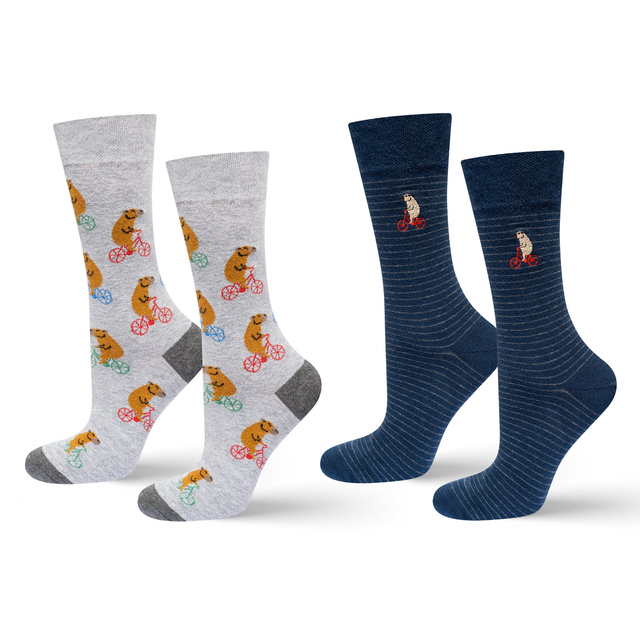 Socken mit Wasserschwein-auf-Fahrrad-Motiv 2er-Pack