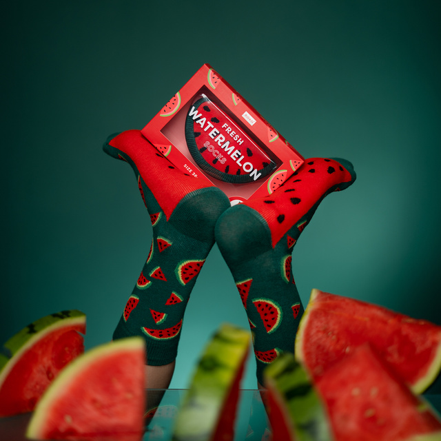 1 Paar von lustigen Socken mit Wassermelonemotiv in einzigartiger Verpackung | Damensocken | SOXO