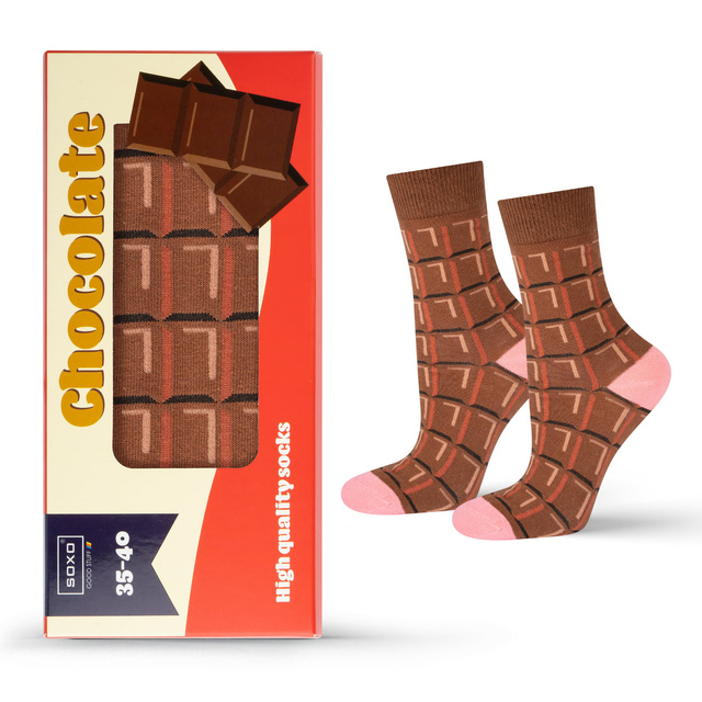 1 Paar von lustigen Socken mit Schokoladenmotiv in einzigartiger Verpackung | Damensocken | SOXO