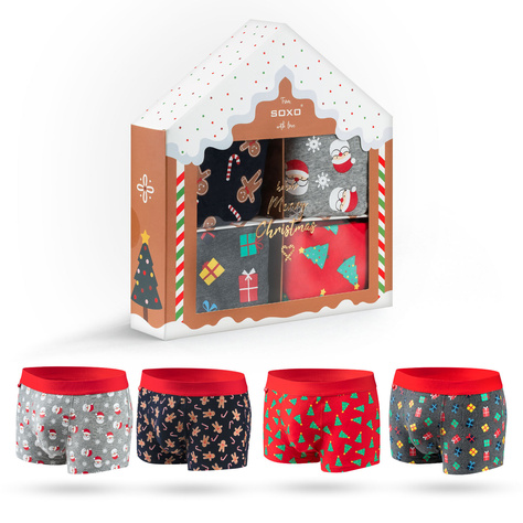 4 Paar von lustigen Boxershorts mit Weihnachtsmotiv in einzigartiger Verpackung | SOXO